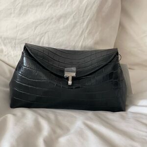 Toteme T-Lock clutch black croco